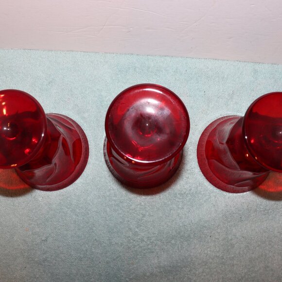 Vintage Set of 3 Fostoria Jamestown Swirl Ruby Red Water Wine Goblets Glassware - Picture 3 of 6